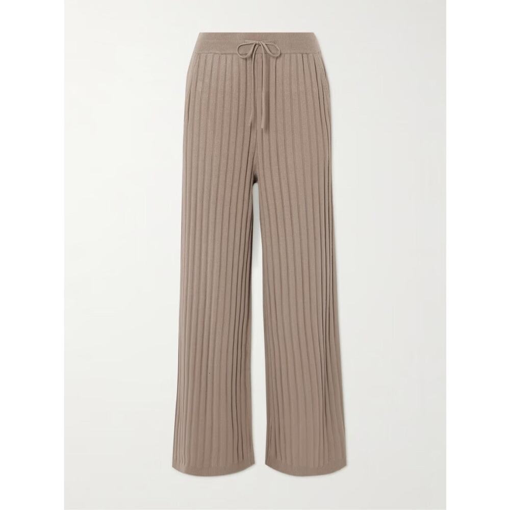 Varley Simeon Ribbed-knit Wide-leg Pants Mushroom - S